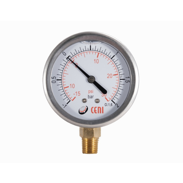 Manovacuómetro 22Ø63 R 1/4"NPT -1+2 Bar/Psi CENI